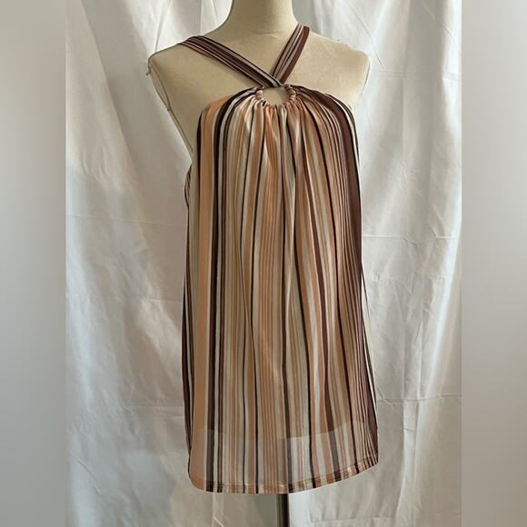 Torrid Women’s Mesh O-Ring Peach Brown Black & White Halter Tank Top Size 2X - Picture 1 of 8